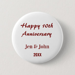 Happy 10th wedding anniversary mauve simple name 2 inch round button