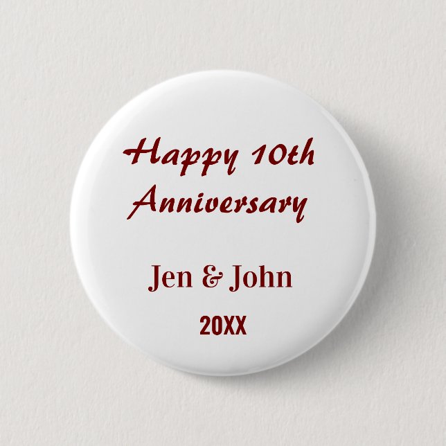 Happy 10th wedding anniversary mauve simple name  2 inch round button (Front)