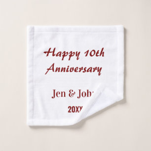 Happy 10th wedding anniversary mauve simple name wash cloth