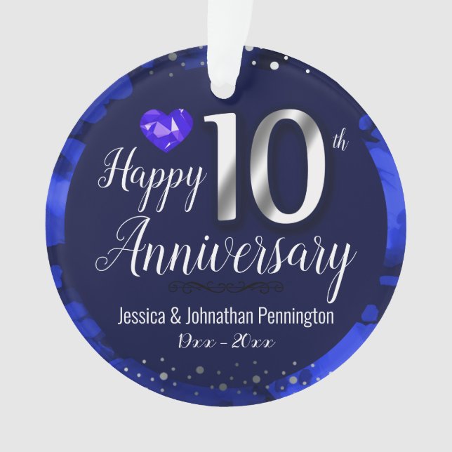 Happy 10th Wedding Anniversary Ornament (Front)