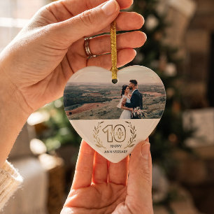 Happy 10th Year Anniversary Gift for Couple Ceramic Ornament