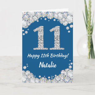Happy 11th Birthday Blue and Silver Glitter Card