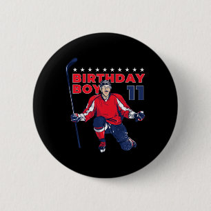 Happy 11th Birthday Boy Hockey Player Ice Hockey T 2 Inch Round Button