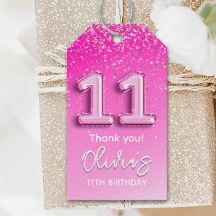 Happy 11th Birthday Pink Balloon for Her Gift Tags