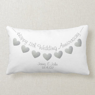 Happy 11th Wedding Anniversary Steel hearts Lumbar Pillow