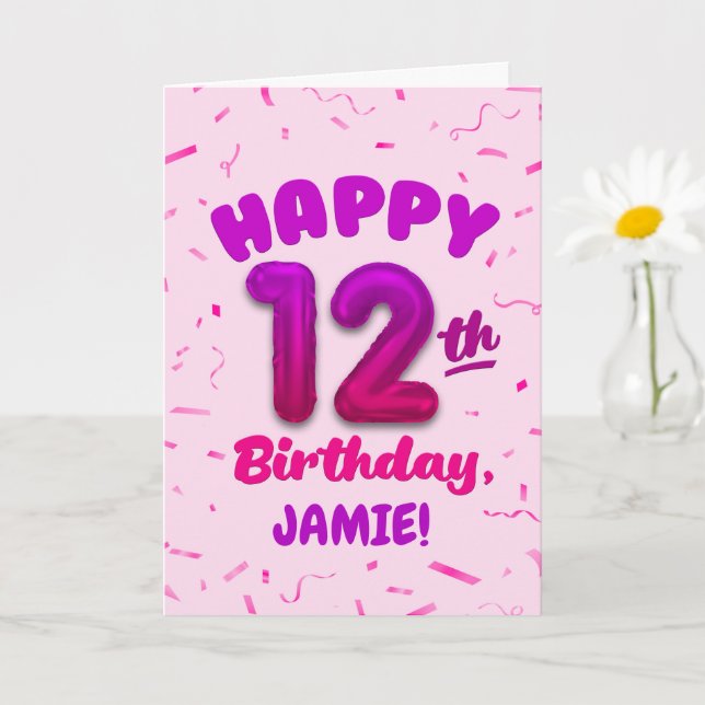 Happy 12th Birthday Card with Custom Name (Small Plant)