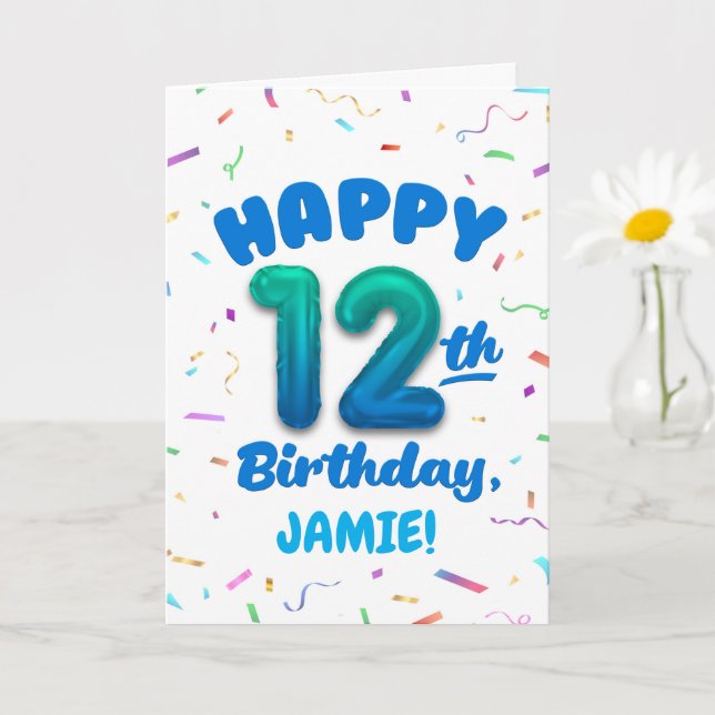 Happy 12th Birthday Card with Custom Name (Small Plant)