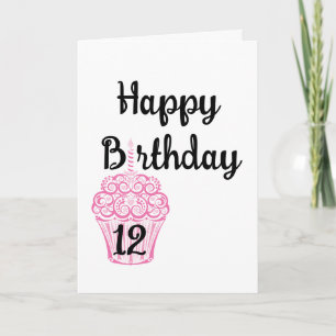 Happy 12th Birthday Pink Cupcake Card