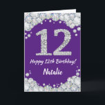 Happy 12th Birthday Purple and Silver Glitter Card<br><div class="desc">Happy 12th Birthday Purple and Silver Glitter Card with personalized name. For further customization,  please click the "Customize it" button and use our design tool to modify this template.</div>