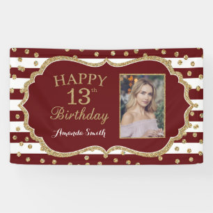 Happy 13th Birthday Banner Burgundy and Gold Photo