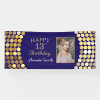 Happy 13th Birthday Banner. Navy Blue Gold Photo