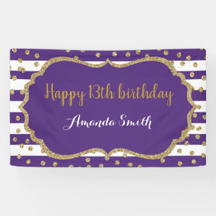 Happy 13th Birthday Banner Purple Gold Glitter