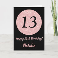 Happy 13th Birthday Black and Rose Pink Gold