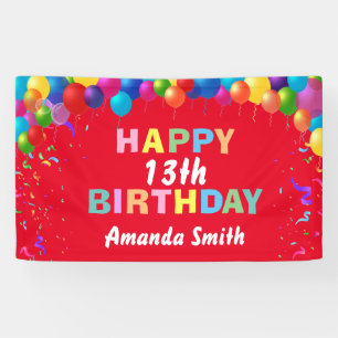Happy 13th Birthday Colourful Balloons Red Banner