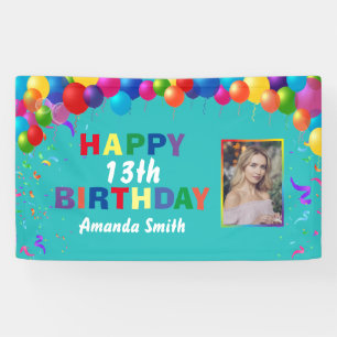 Happy 13th Birthday Colourful Balloons Teal Banner