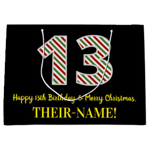 Happy 13th Birthday & Merry Christmas, Custom Name Large Gift Bag