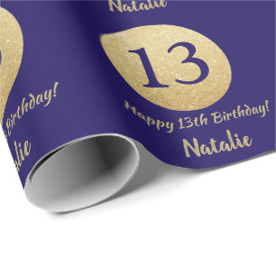 Happy 13th Birthday Navy Blue and Gold Glitter Wrapping Paper