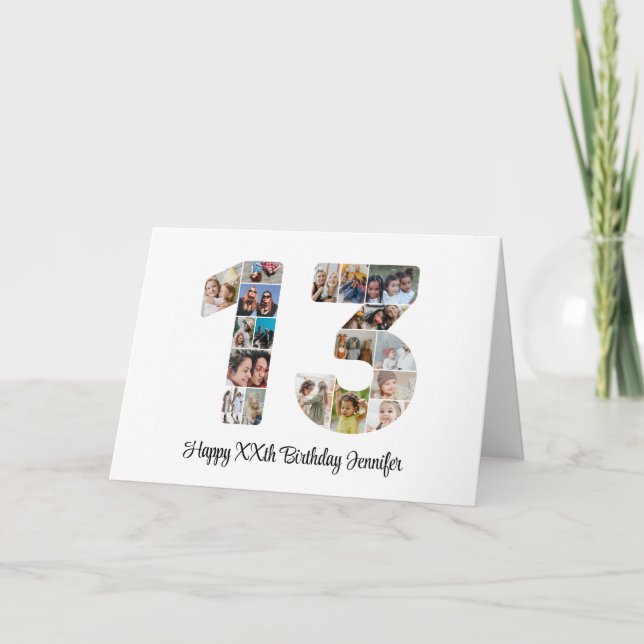 Happy 13th Birthday Number 13 Custom Photo Collage Card (Front)