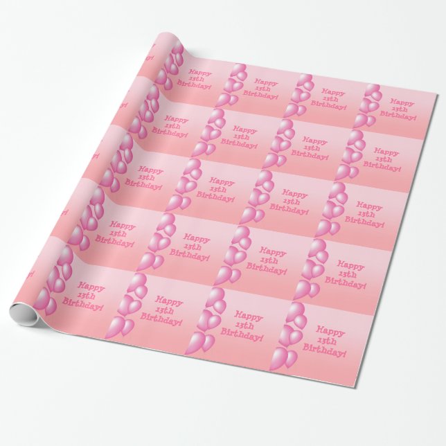 Happy 13th birthday, pink balloons, gift wrap. wrapping paper (Unrolled)