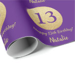 Happy 13th Birthday Purple and Gold Glitter Wrapping Paper<br><div class="desc">Happy 13th Birthday Purple and Gold Glitter Wrapping Paper with personalized name. For further customization,  please click the "Customize it" button and use our design tool to modify this template.</div>