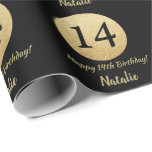 Happy 14th Birthday Black and Gold Glitter Wrapping Paper<br><div class="desc">Happy 14th Birthday Black and Gold Glitter Wrapping Paper with personalized name. For further customization,  please click the "Customize it" button and use our design tool to modify this template.</div>