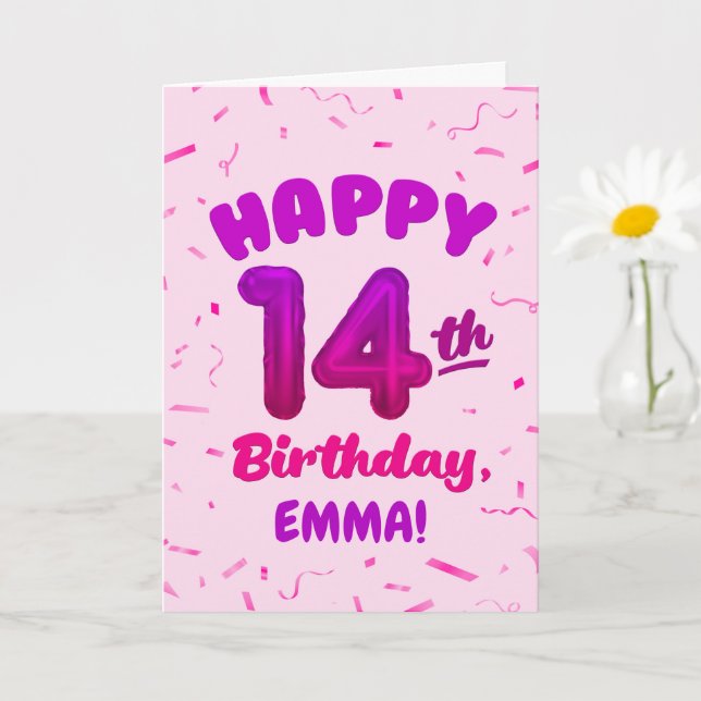 Happy 14th Birthday Card with Custom Name (Small Plant)