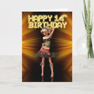 Happy 14th Birthday You are a star, Deva on stage Card