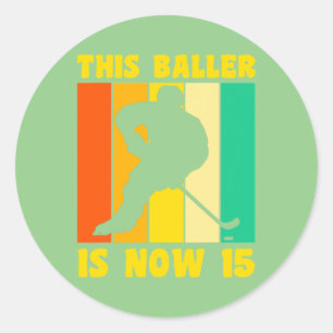 Happy 15 Birthday 15 Year Old Retro Ice Hockey 15t Classic Round Sticker