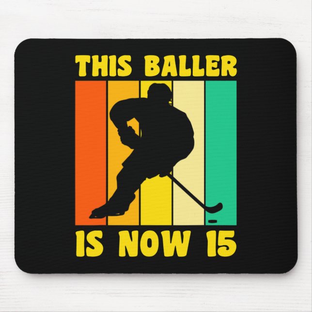 Happy 15 Birthday 15 Year Old Retro Ice Hockey 15t Mouse Pad (Front)