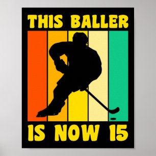 Happy 15 Birthday 15 Year Old Retro Ice Hockey 15t Poster