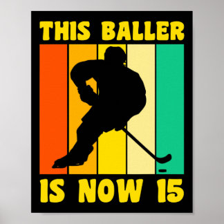 Happy 15 Birthday 15 Year Old Retro Ice Hockey 15t Poster