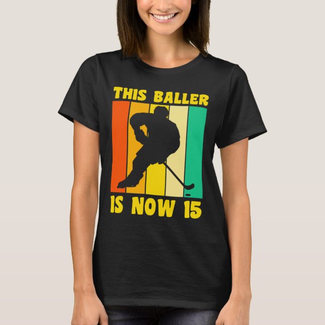Happy 15 Birthday 15 Year Old Retro Ice Hockey 15t T-Shirt (Front)