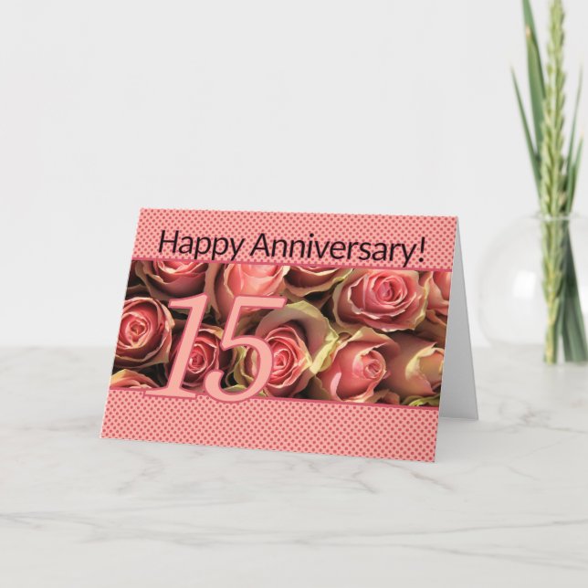 Happy 15th Anniversary roses Card (Front)