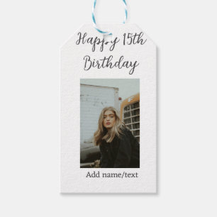 Happy 15th birthday add name photo text modern gift tags