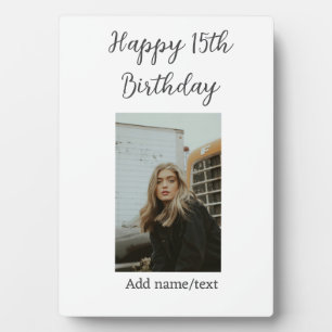 Happy 15th birthday add name photo text modern plaque
