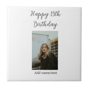 Happy 15th birthday add name photo text modern tile