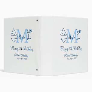 Happy 15th Birthday blue add name monogram bikini Binder