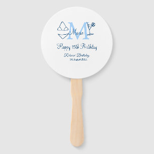 Happy 15th Birthday blue add name monogram bikini Hand Fan