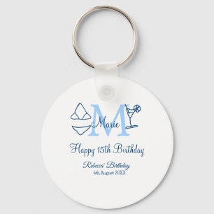 Happy 15th Birthday blue add name monogram bikini Keychain