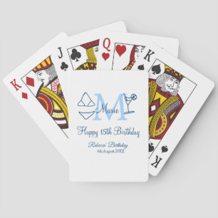Happy 15th Birthday blue add name monogram bikini Playing Cards