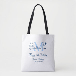 Happy 15th Birthday blue add name monogram bikini Tote Bag