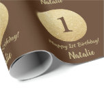 Happy 15th Birthday Brown and Gold Glitter Wrapping Paper<br><div class="desc">Happy 1st Birthday Rrown and Gold Glitter Wrapping Paper with personalized name. For further customization,  please click the "Customize it" button and use our design tool to modify this template.</div>