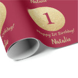 Happy 15th Birthday Burgundy Red and Gold Glitter Wrapping Paper<br><div class="desc">Happy 1st Birthday Burgundy Red and Gold Glitter Wrapping Paper with personalized name. For further customization,  please click the "Customize it" button and use our design tool to modify this template.</div>