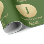 Happy 15th Birthday Green and Gold Glitter Wrapping Paper<br><div class="desc">Happy 1st Birthday Green and Gold Glitter Wrapping Paper with personalized name. For further customization,  please click the "Customize it" button and use our design tool to modify this template.</div>