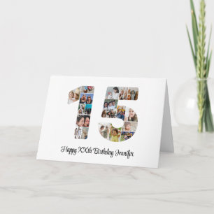 Happy 15th Birthday Number 15 Custom Photo Collage Card