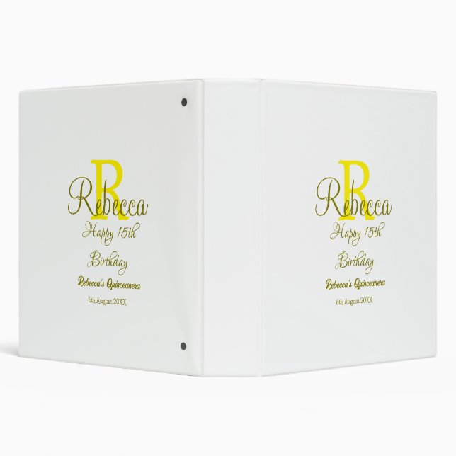 Happy 15th Birthday yellow add name monogram moder Binder (Background)