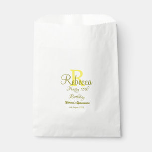 Happy 15th Birthday yellow add name monogram moder Favour Bag