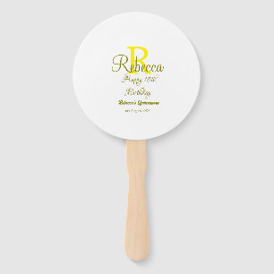 Happy 15th Birthday yellow add name monogram moder Hand Fan
