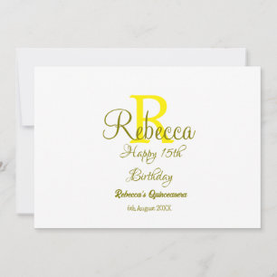 Happy 15th Birthday yellow add name monogram moder Invitation