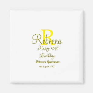 Happy 15th Birthday yellow add name monogram moder Magnet